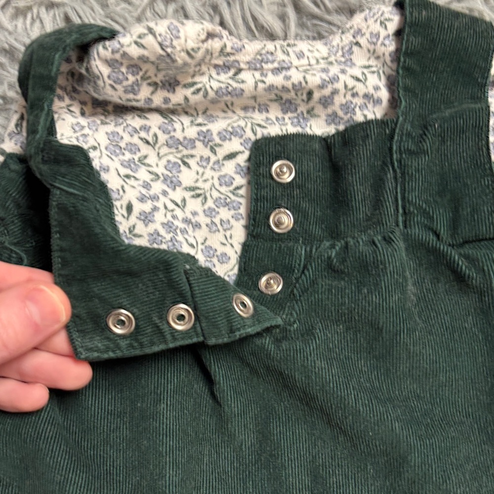 Dark Green Corduroy Pinafore Dress with Floral Onesie - Picture 11 of 16